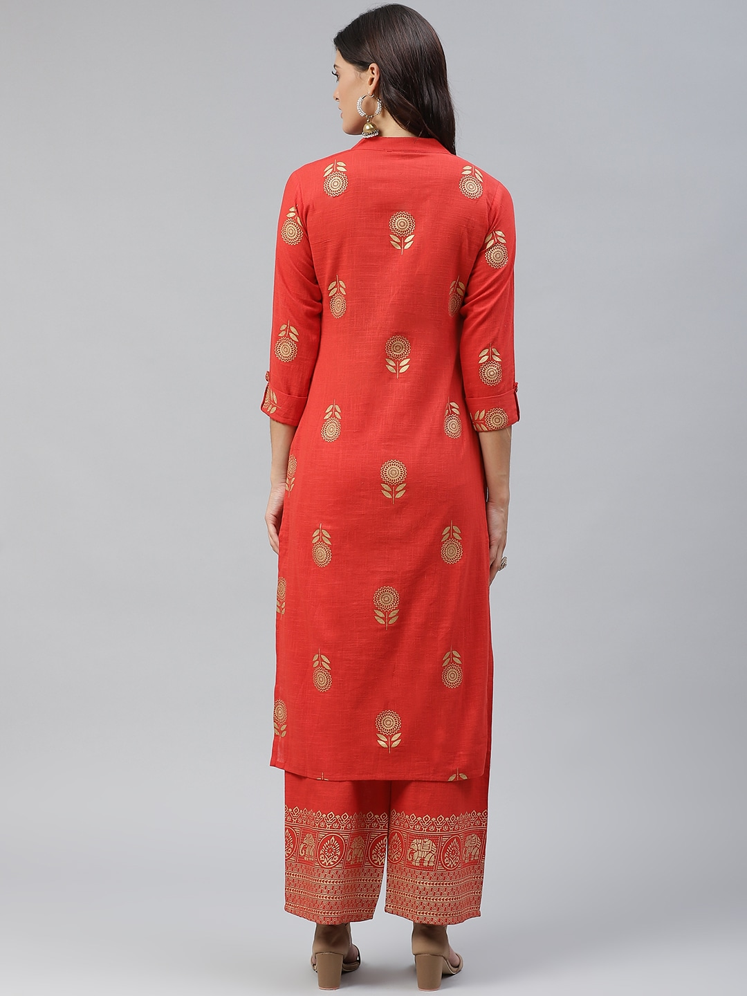 Women Red & Golden Kurta Set