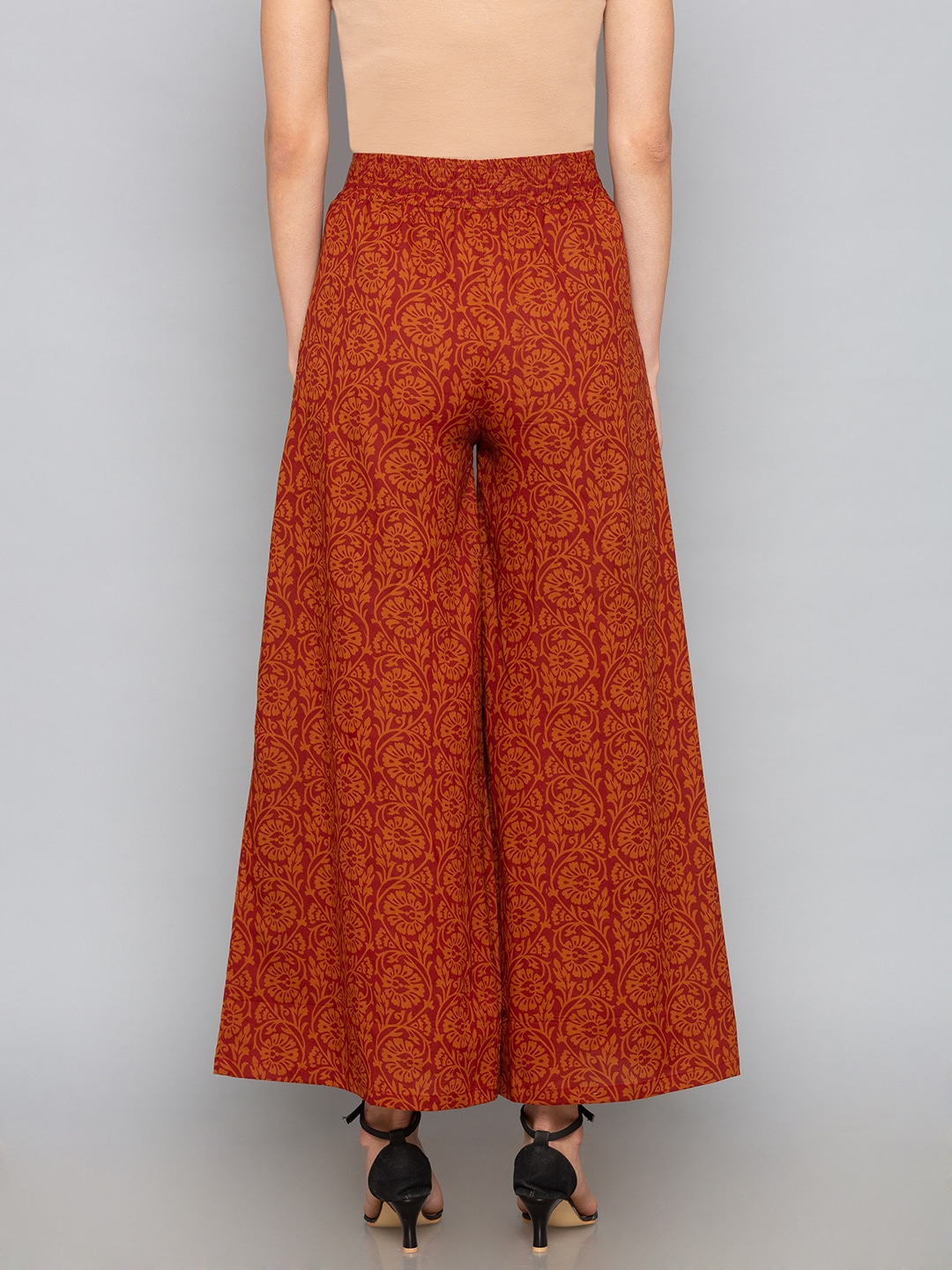 Women Rust Brown Printed Palazzos