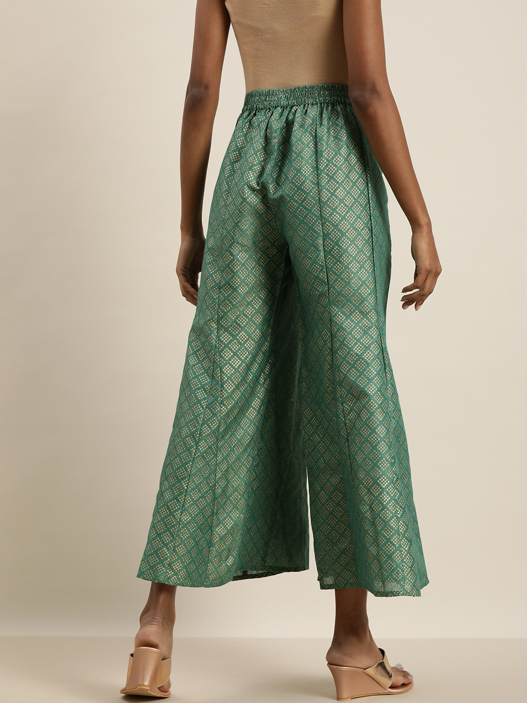 Women Sea Green Cropped Palazzos