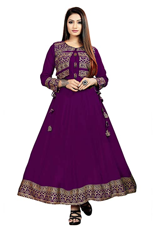 Women Self Design Anarkali Rayon Kurti