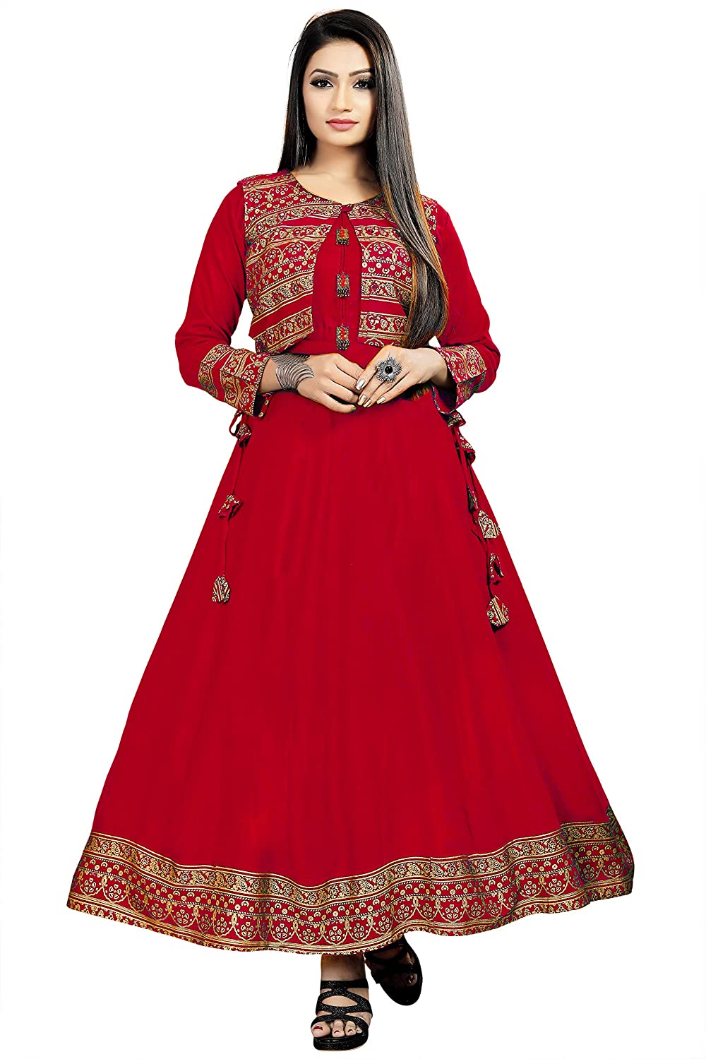 Women Self Design Anarkali Rayon Kurti
