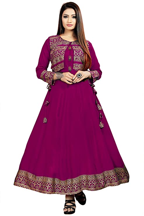 Women Self Design Anarkali Rayon Kurti
