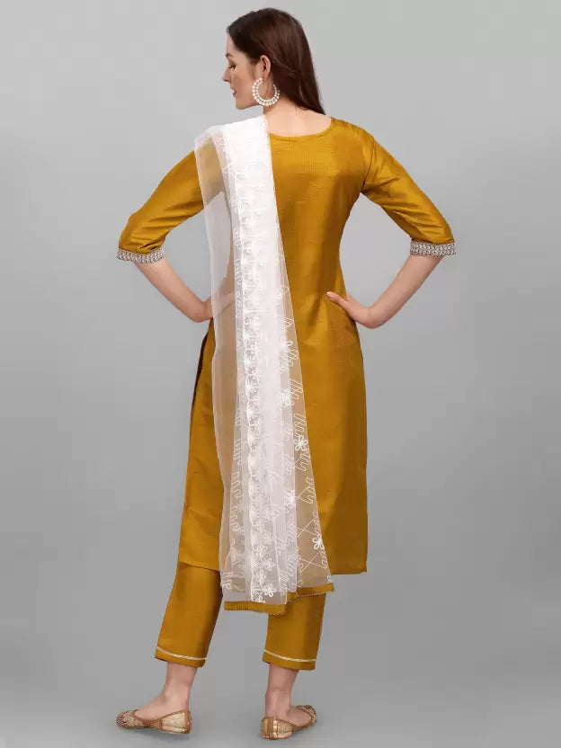 Women Silk Mustard Kurta set