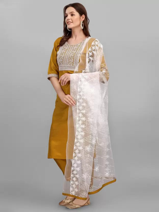 Women Silk Mustard Kurta set