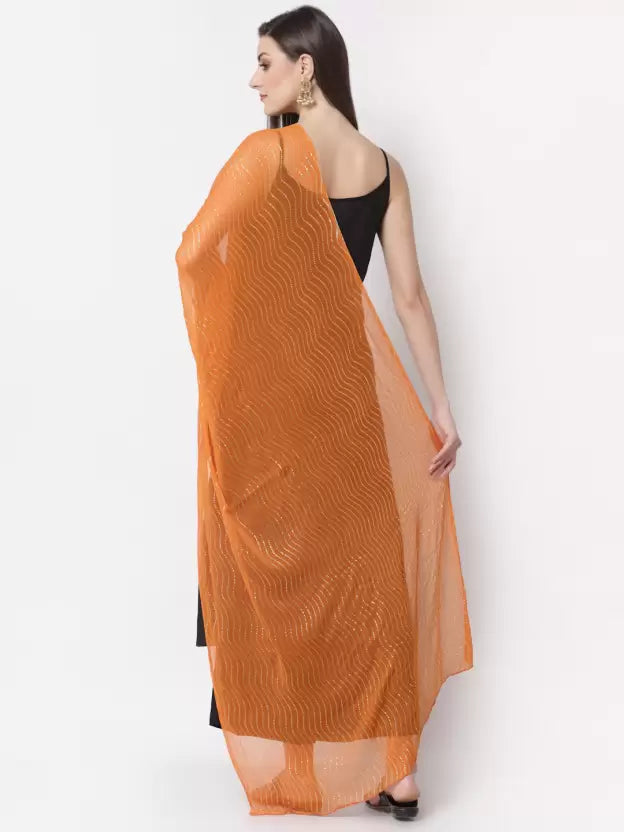 Women Sleeveless Black Rayon Kurta set with Orange Dupatta