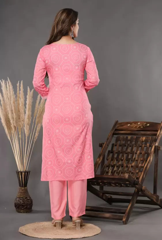 Women Soft Pink Viscose Rayon Pink Kurta set with Dupatta