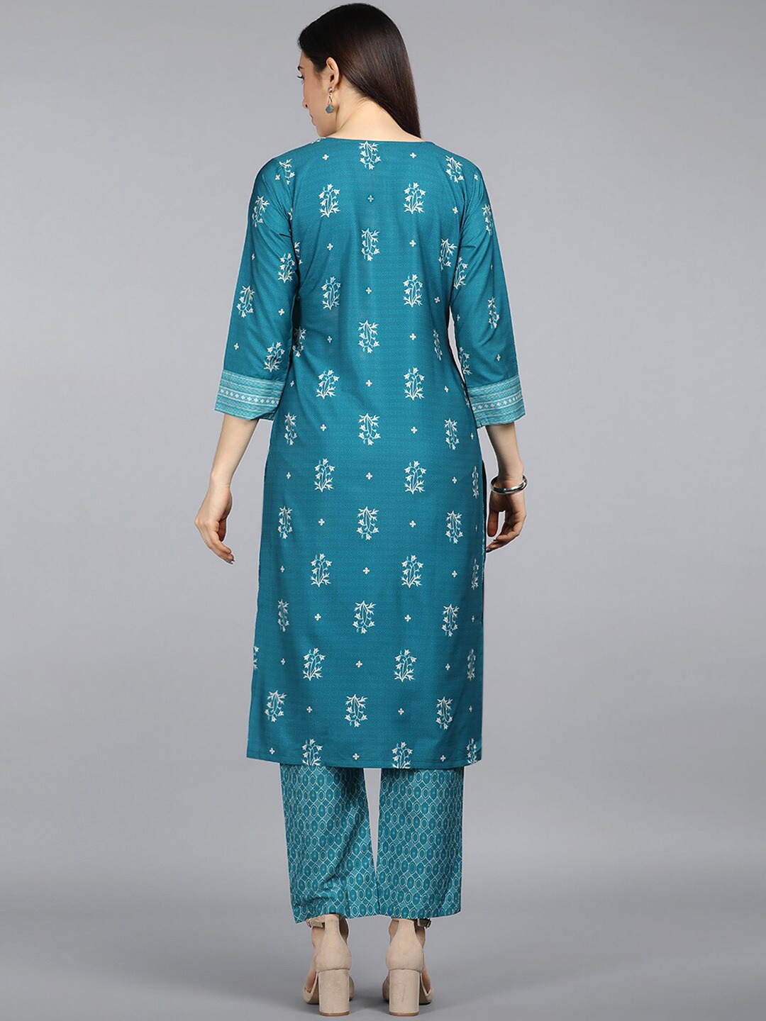 Women Teal Blue Printed Kurta Set