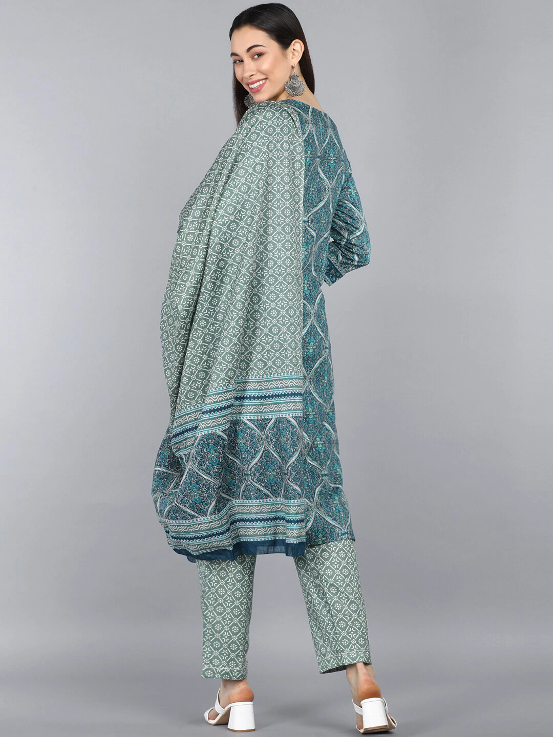 Women Teal Ethnic Cotton Kurta Set