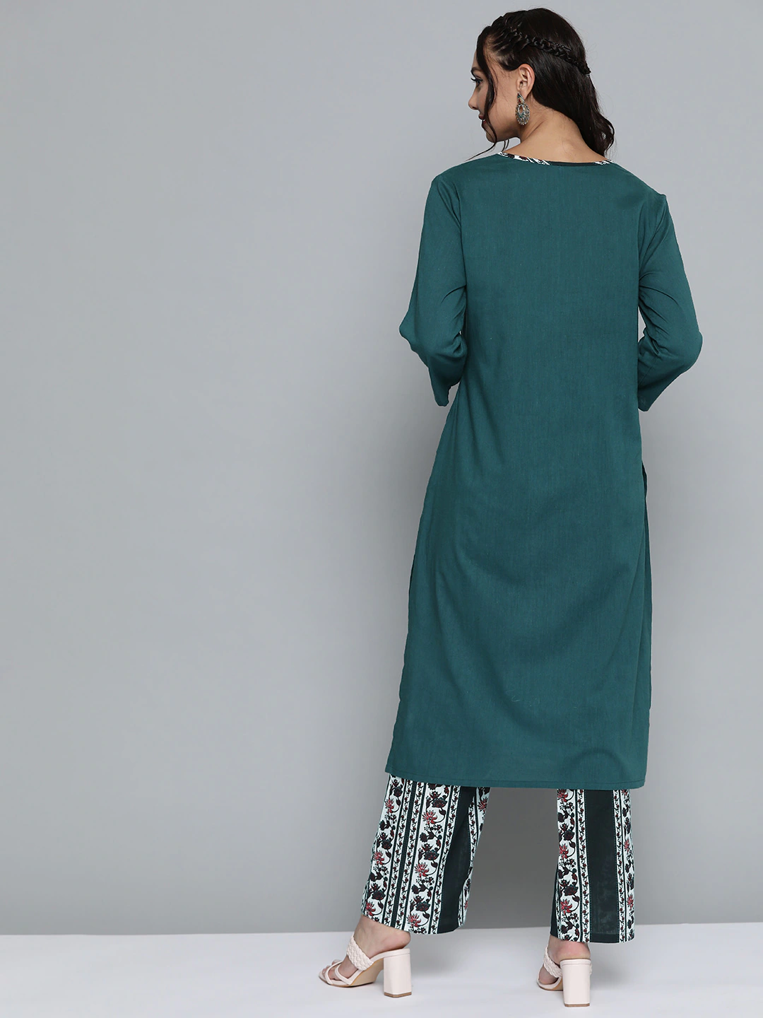 Women Teal Green & White Pure Cotton Kurta Set
