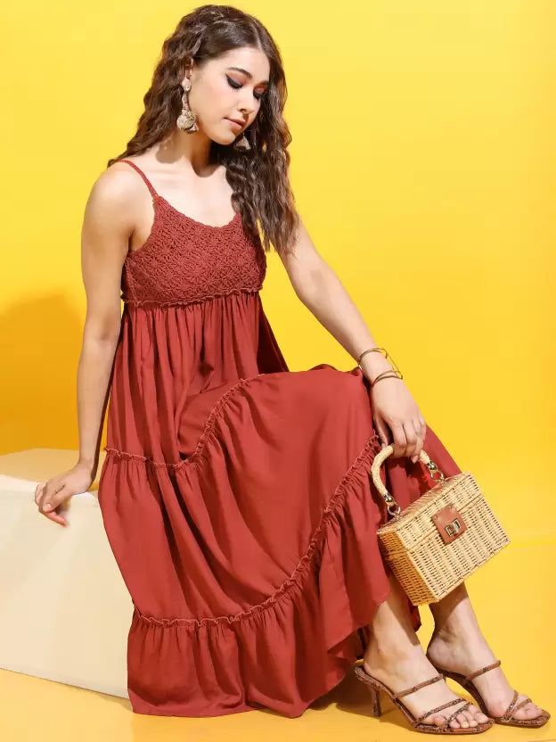 Women Tiered Red Dress