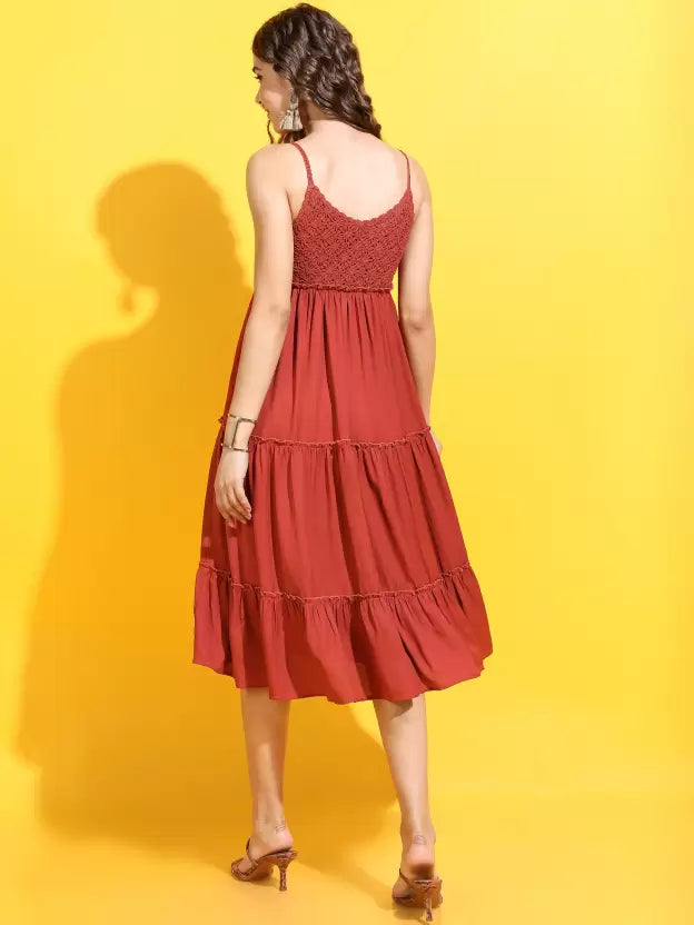 Women Tiered Red Dress