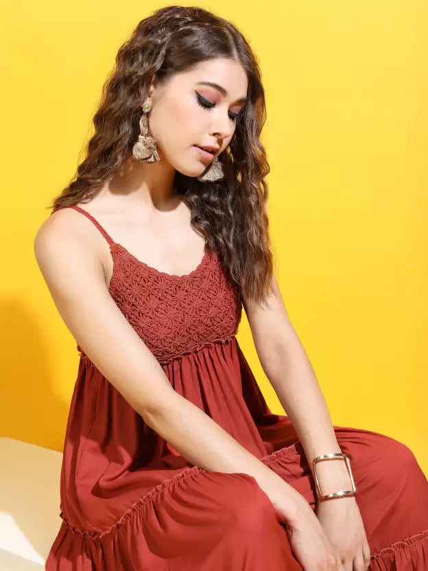 Women Tiered Red Dress