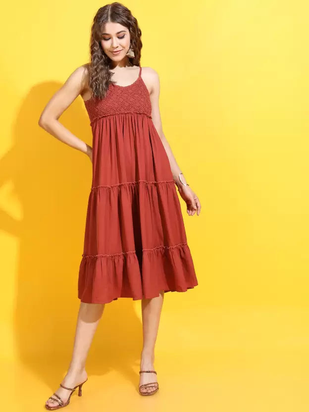 Women Tiered Red Dress