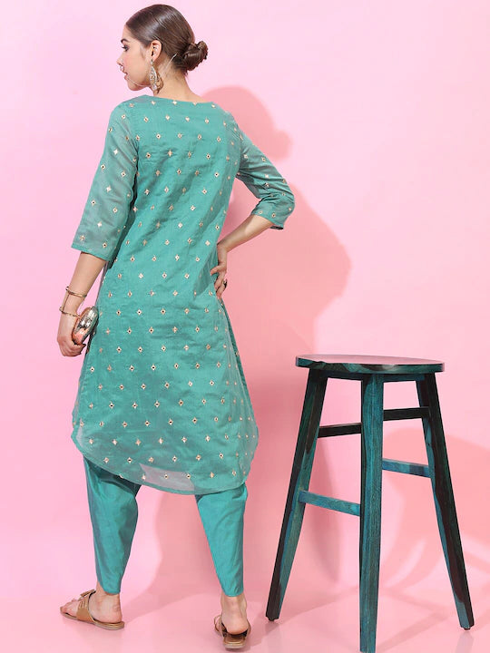 Women Turquoise Kurti Dhoti set
