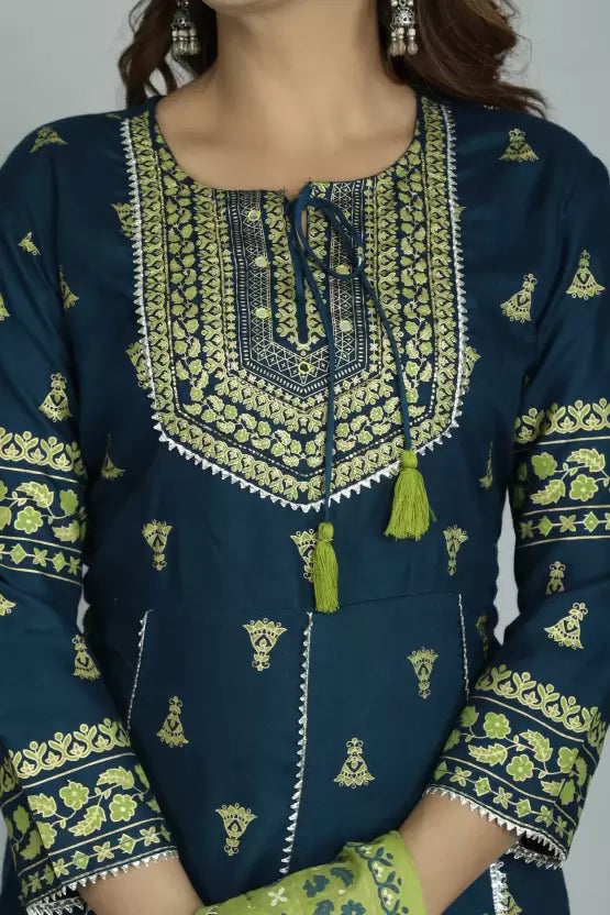 Women Viscose Rayon Green Anarkali Kurta set