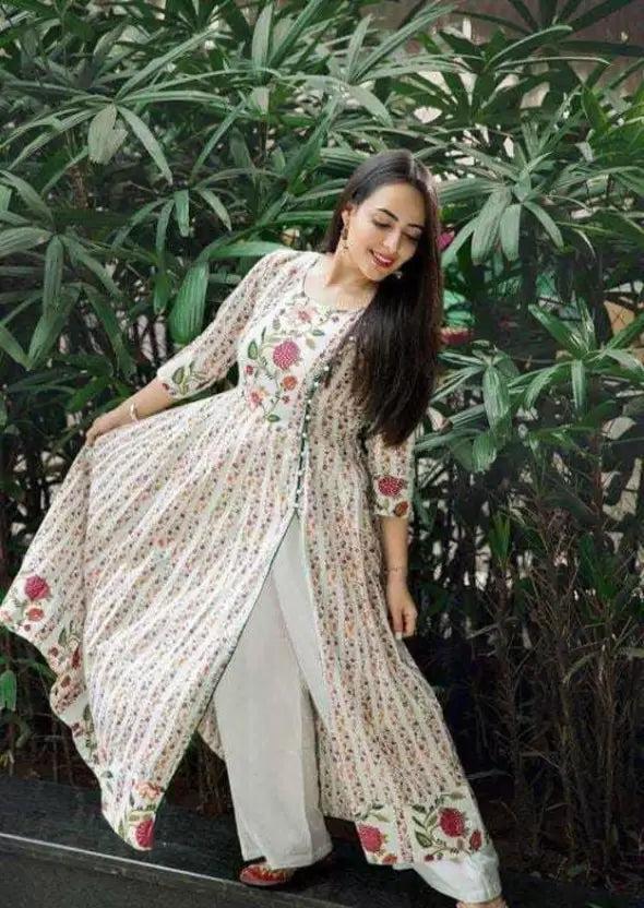 Women Viscose Rayon Off-white Kurta set