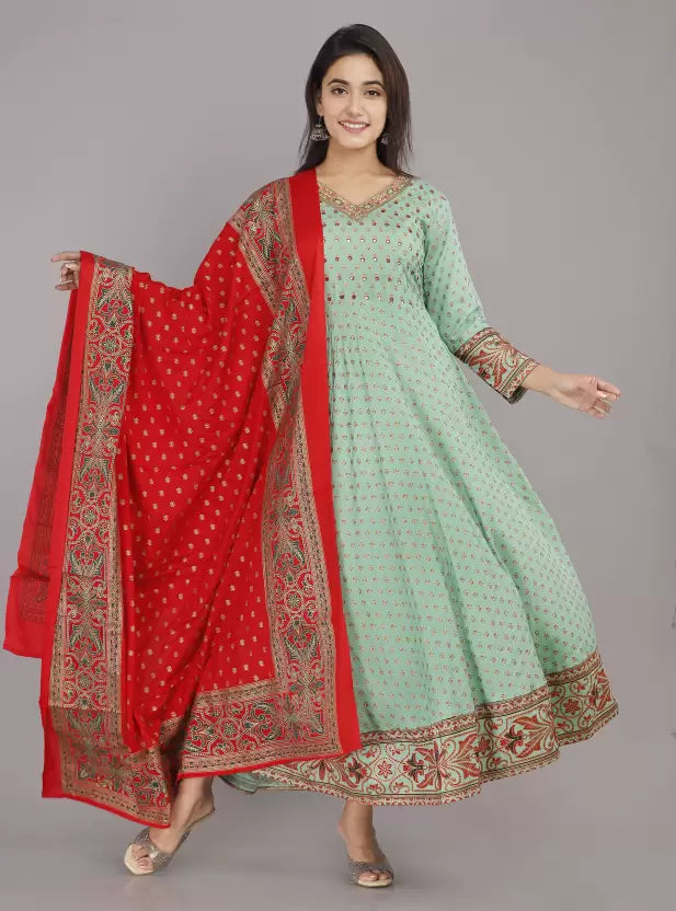 Women Viscose Rayon Long Kurta and Shawl set