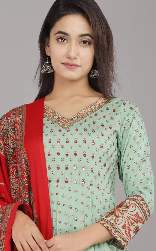 Women Viscose Rayon Long Kurta and Shawl set