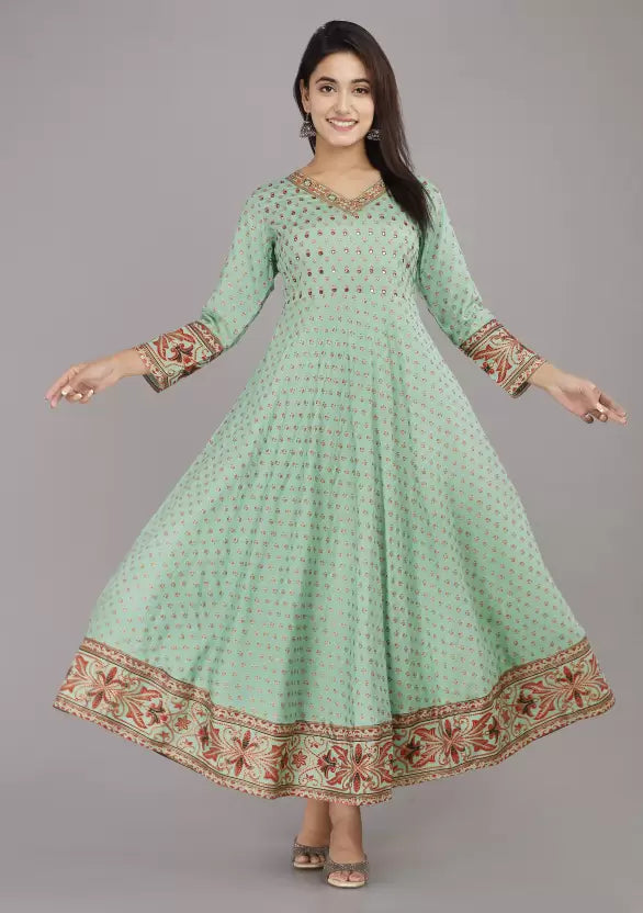 Women Viscose Rayon Long Kurta and Shawl set