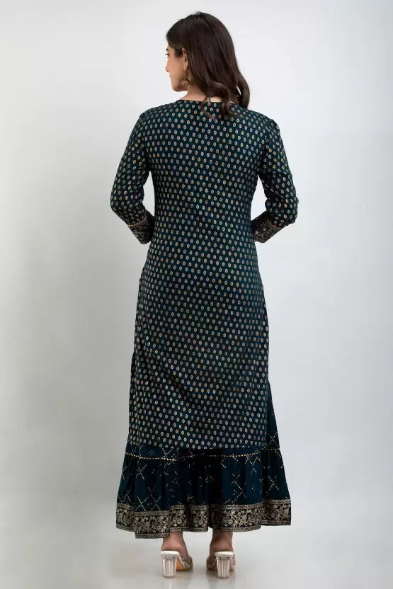 Women Viscose Rayon Teal Kurta Sharara set with Dupatta