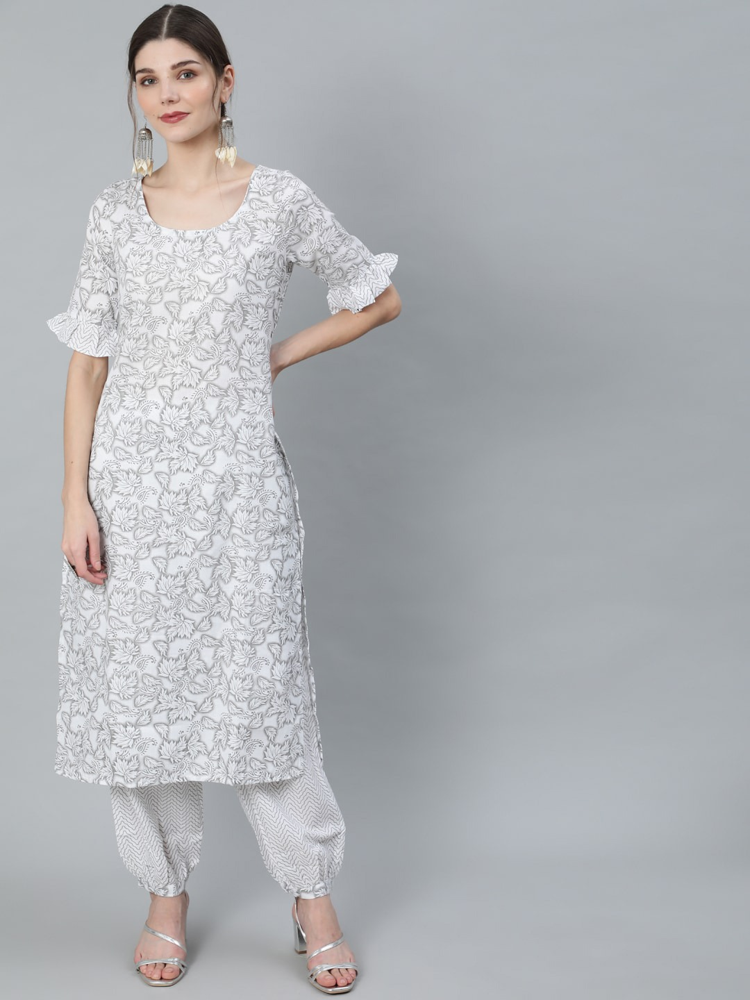 Women White Ethnic Motifs Kurta Set