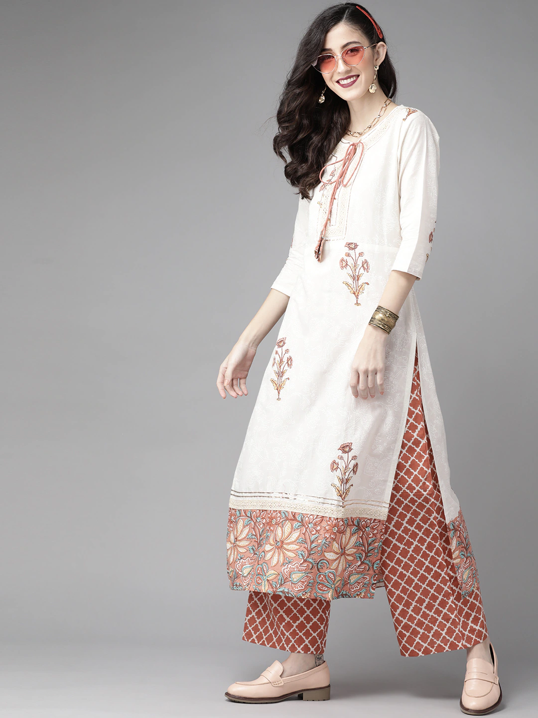 Women White Floral Printed Pure Cotton Kurta Set