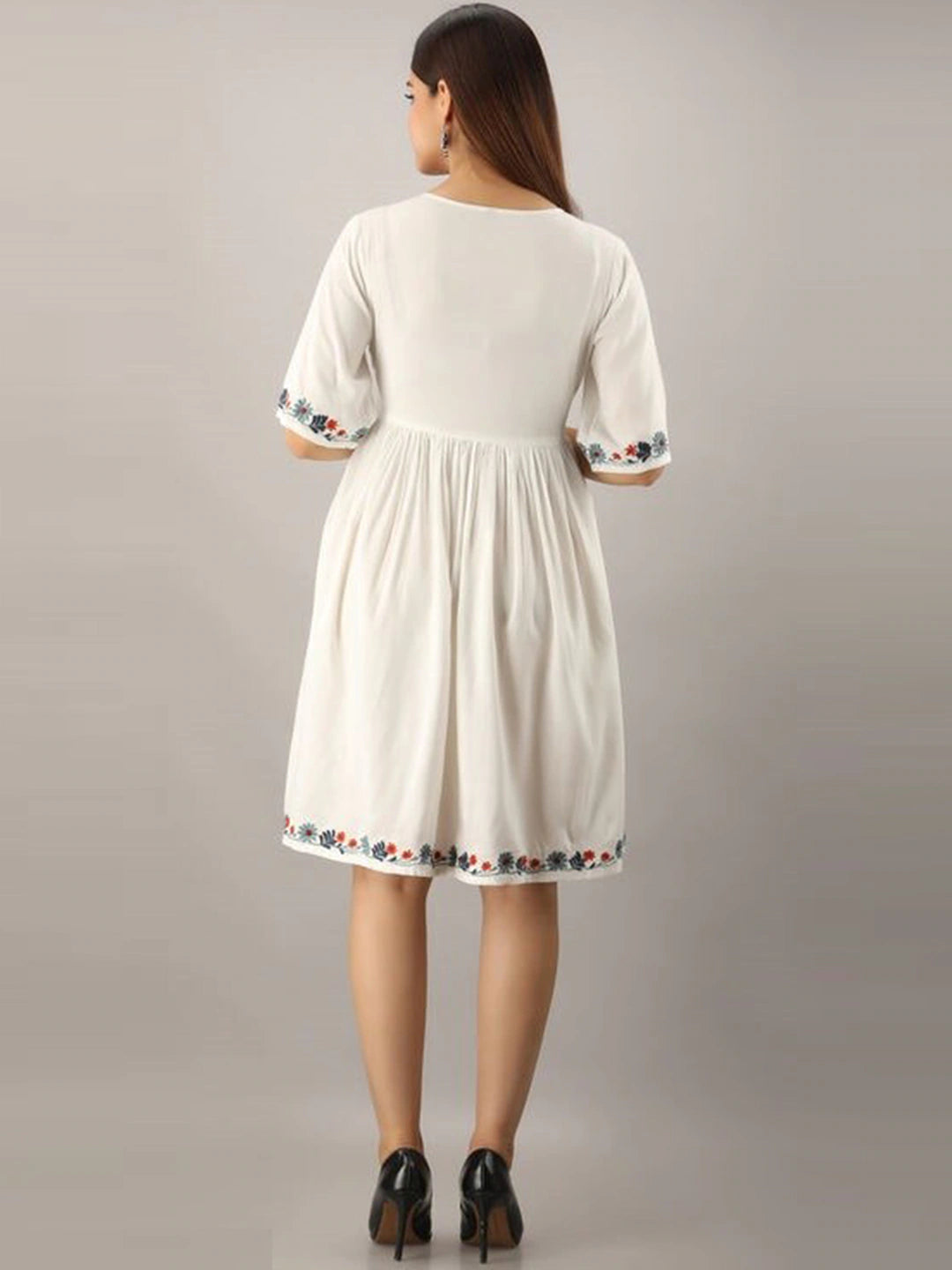 Women White Embroidered Dress