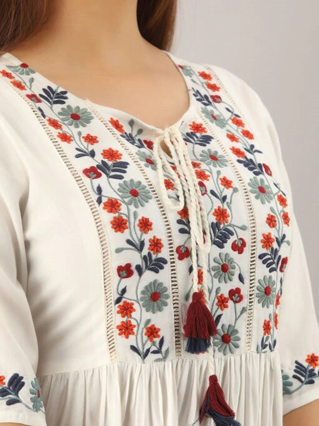 Women White Embroidered Dress