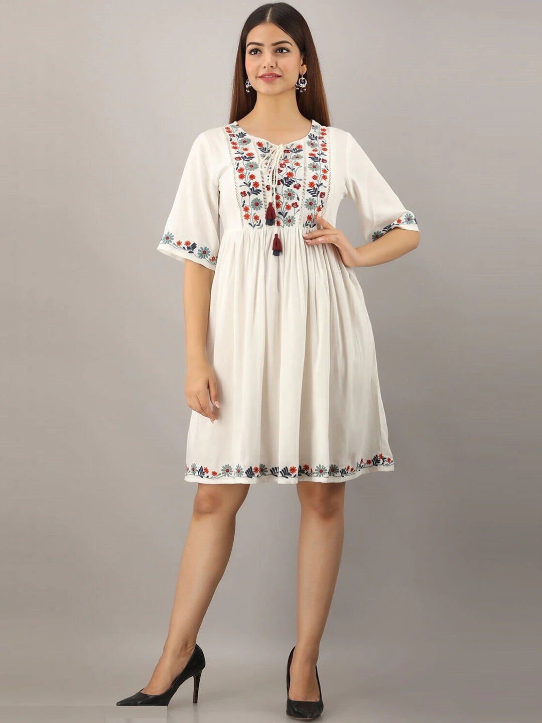 Women White Embroidered Dress