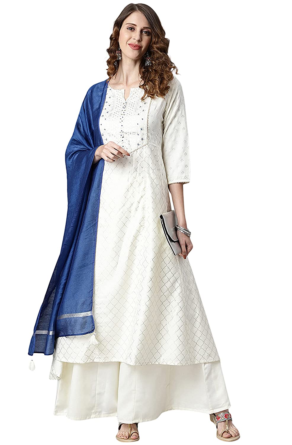 Women White Kurta set with Dupatta