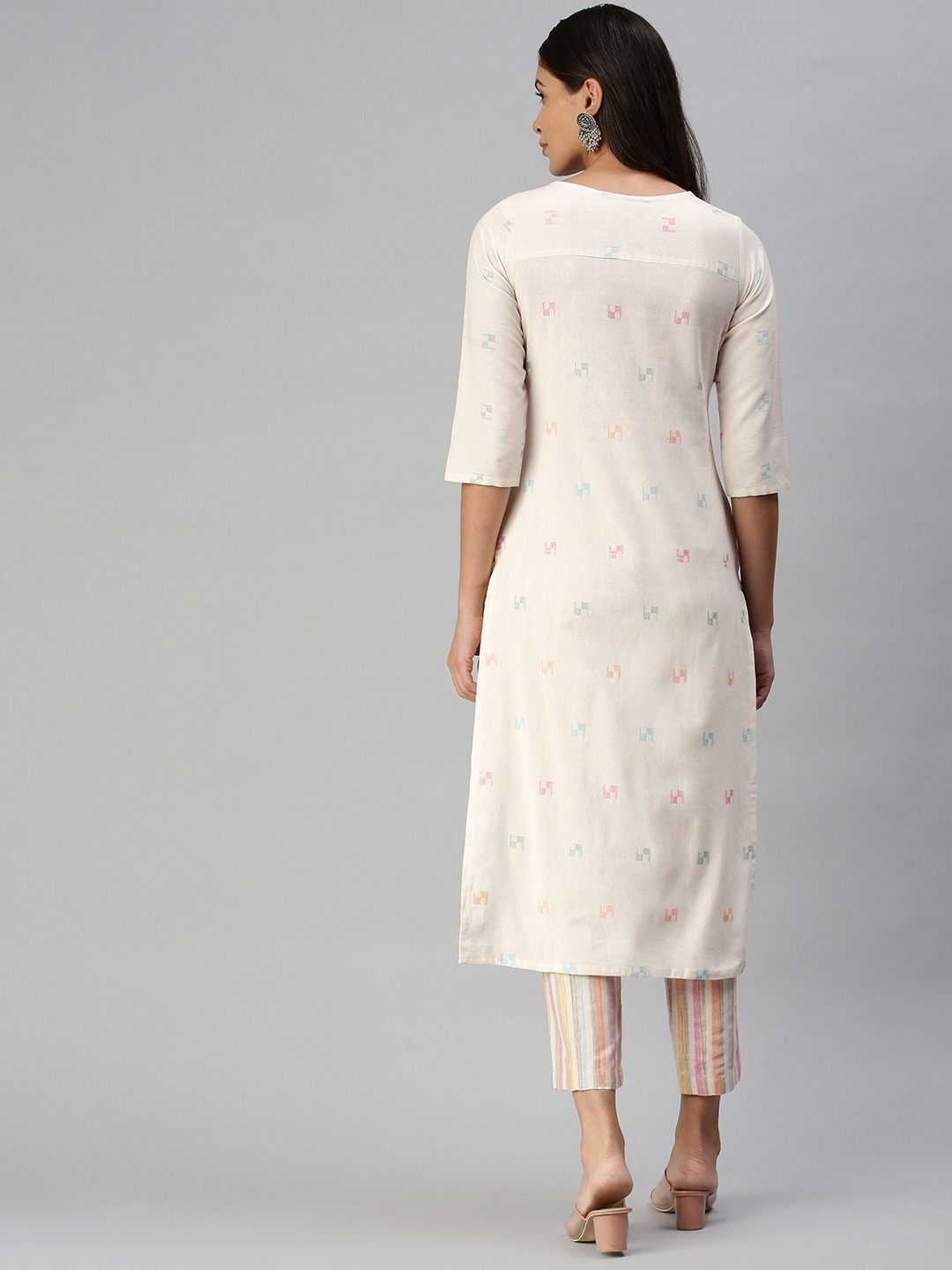 Women White Pure Cotton Geometric Kurta Set