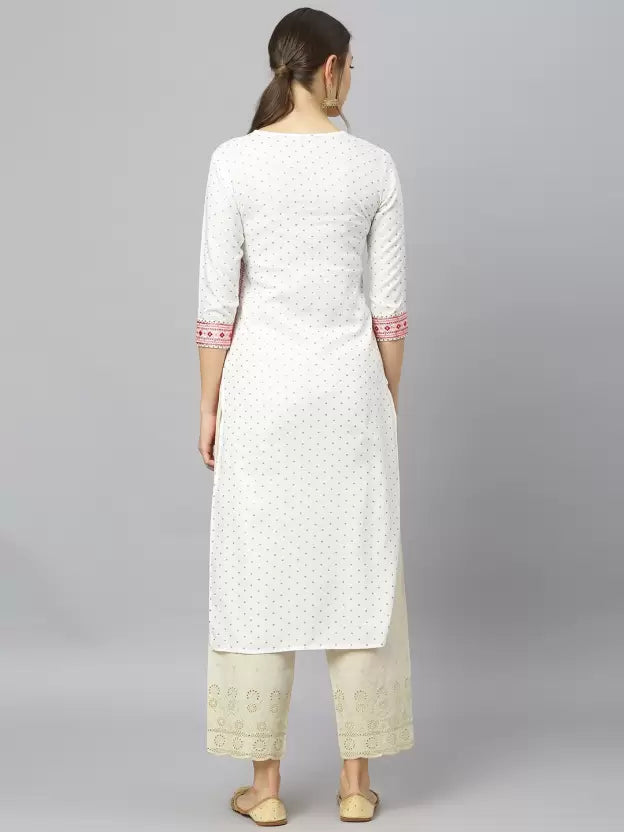 Women White Rayon Embroidered Kurta