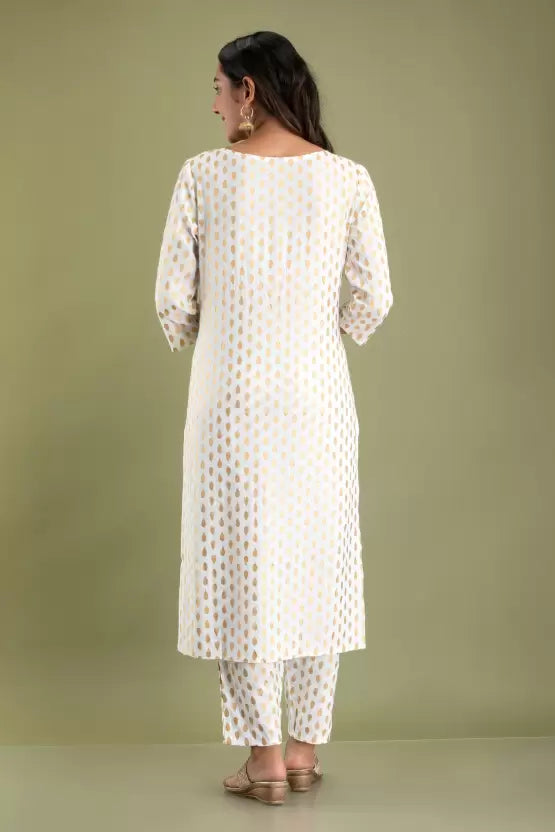 Women White and Pink Viscose Rayon Kurta set