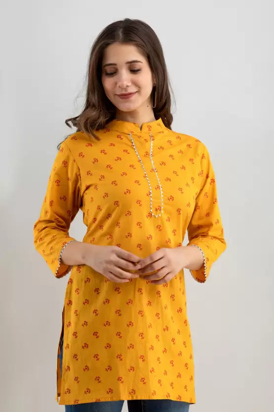 Women Cotton Yellow Kurta Top