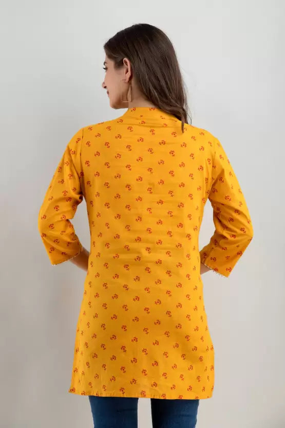 Women Cotton Yellow Kurta Top
