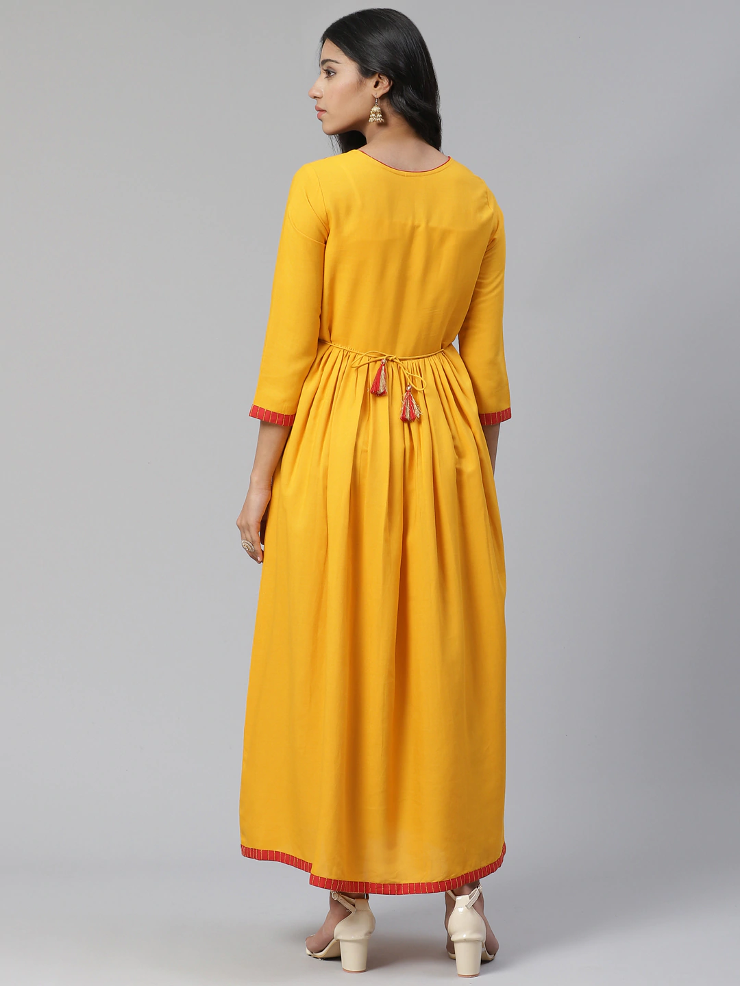 Women Yellow Embroidered Maxi Dress