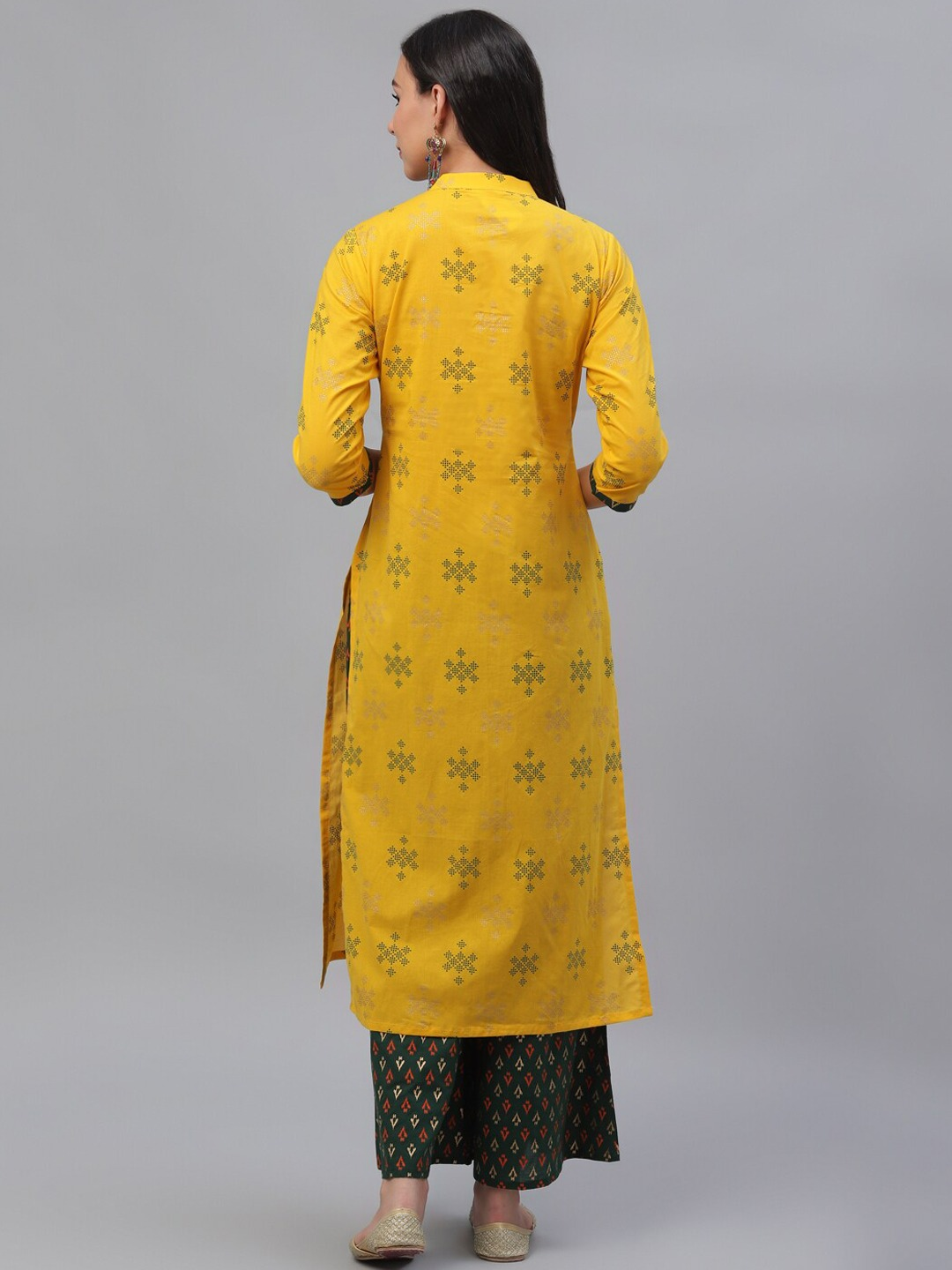 Women Yellow Printed Kurta with Palazzos