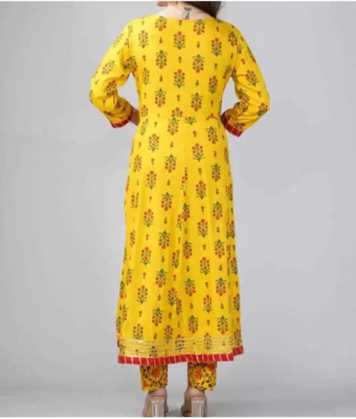 Women Yellow Viscose Rayon Anarkali Kurta set