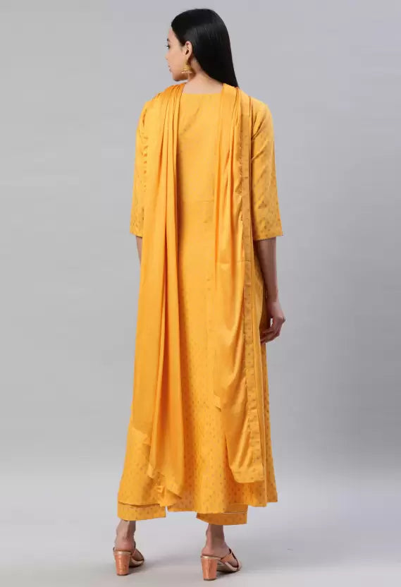 Women Yellow Viscose Rayon Kurta set with Dupatta