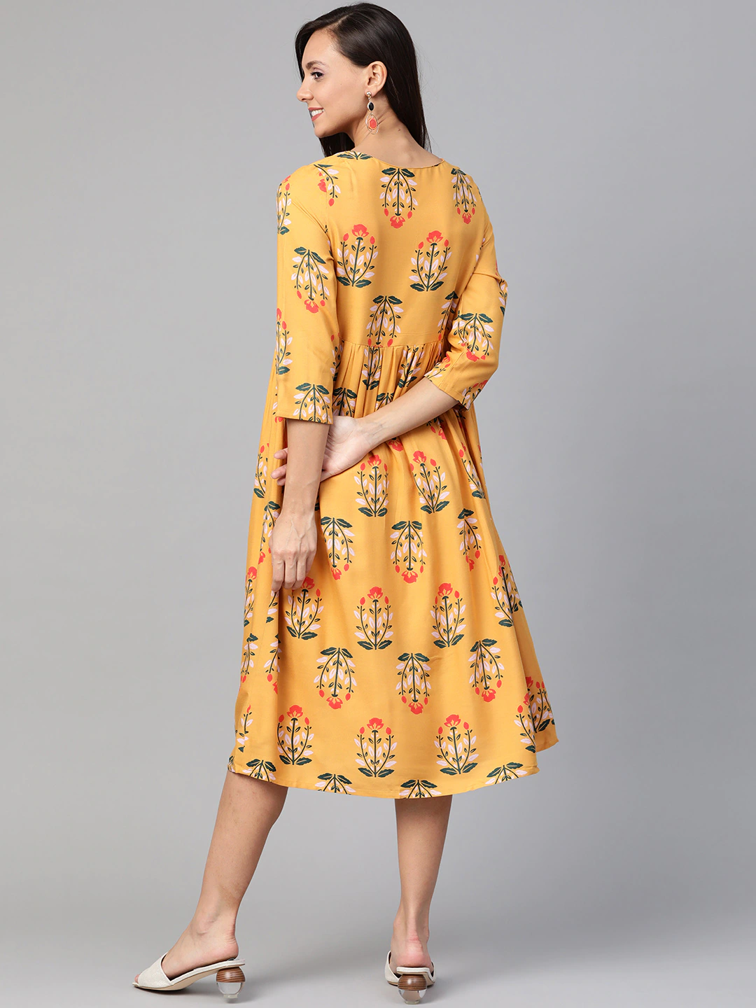 Women Yellow & Green Floral Printed Dress