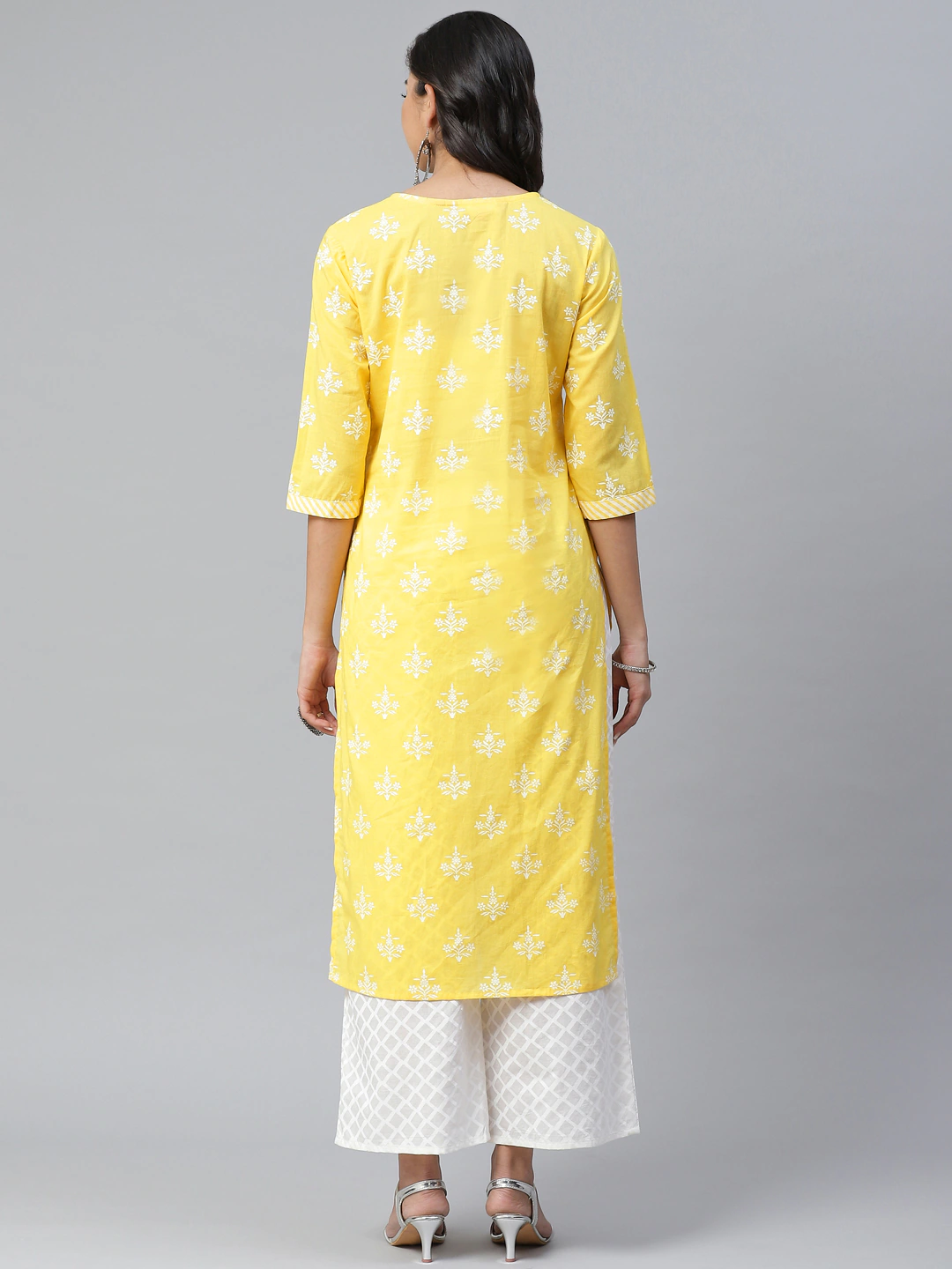 Women Yellow & Green Pure Cotton Kurta Set
