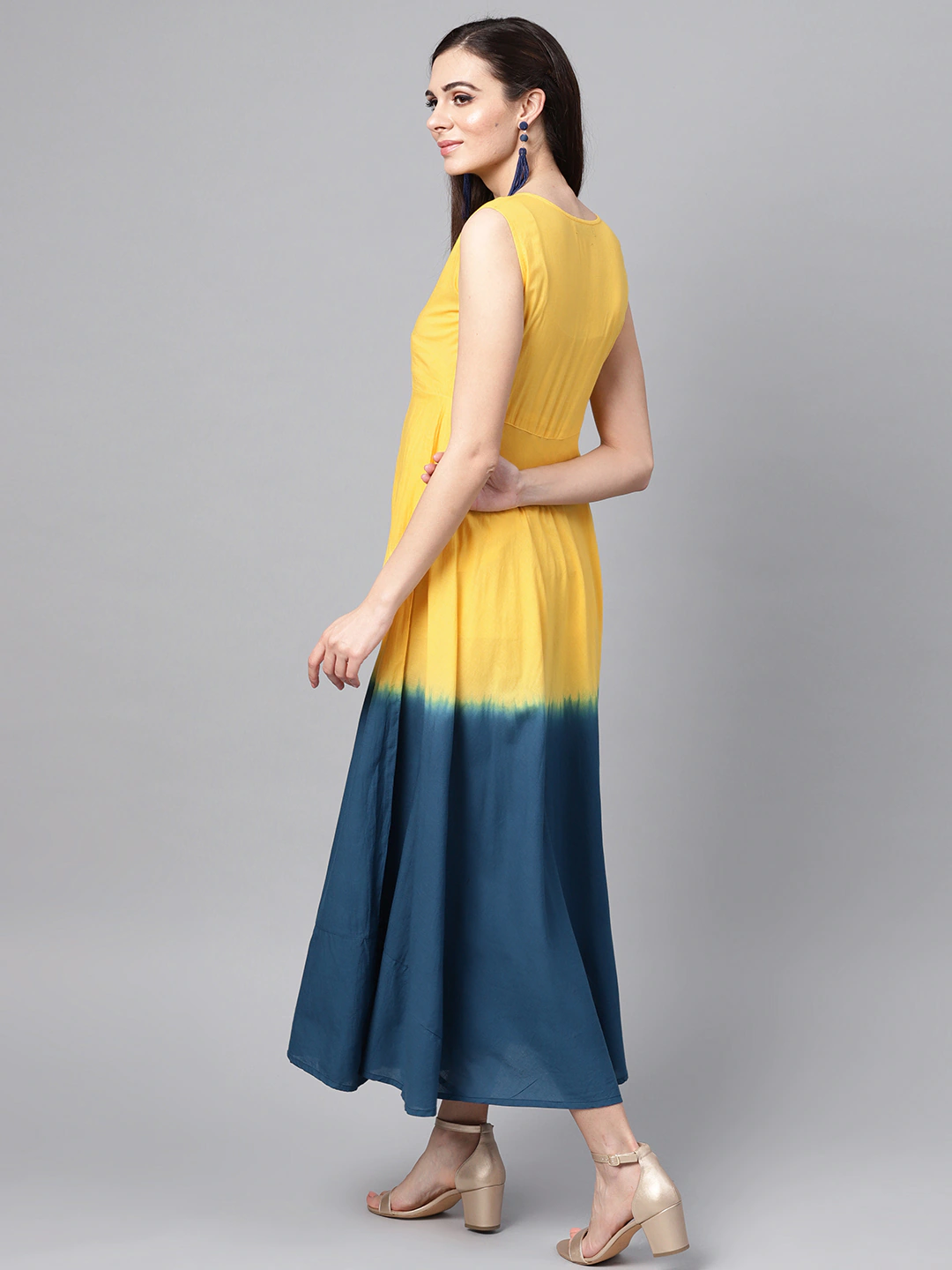 Women Yellow & Navy Blue Maxi Dress