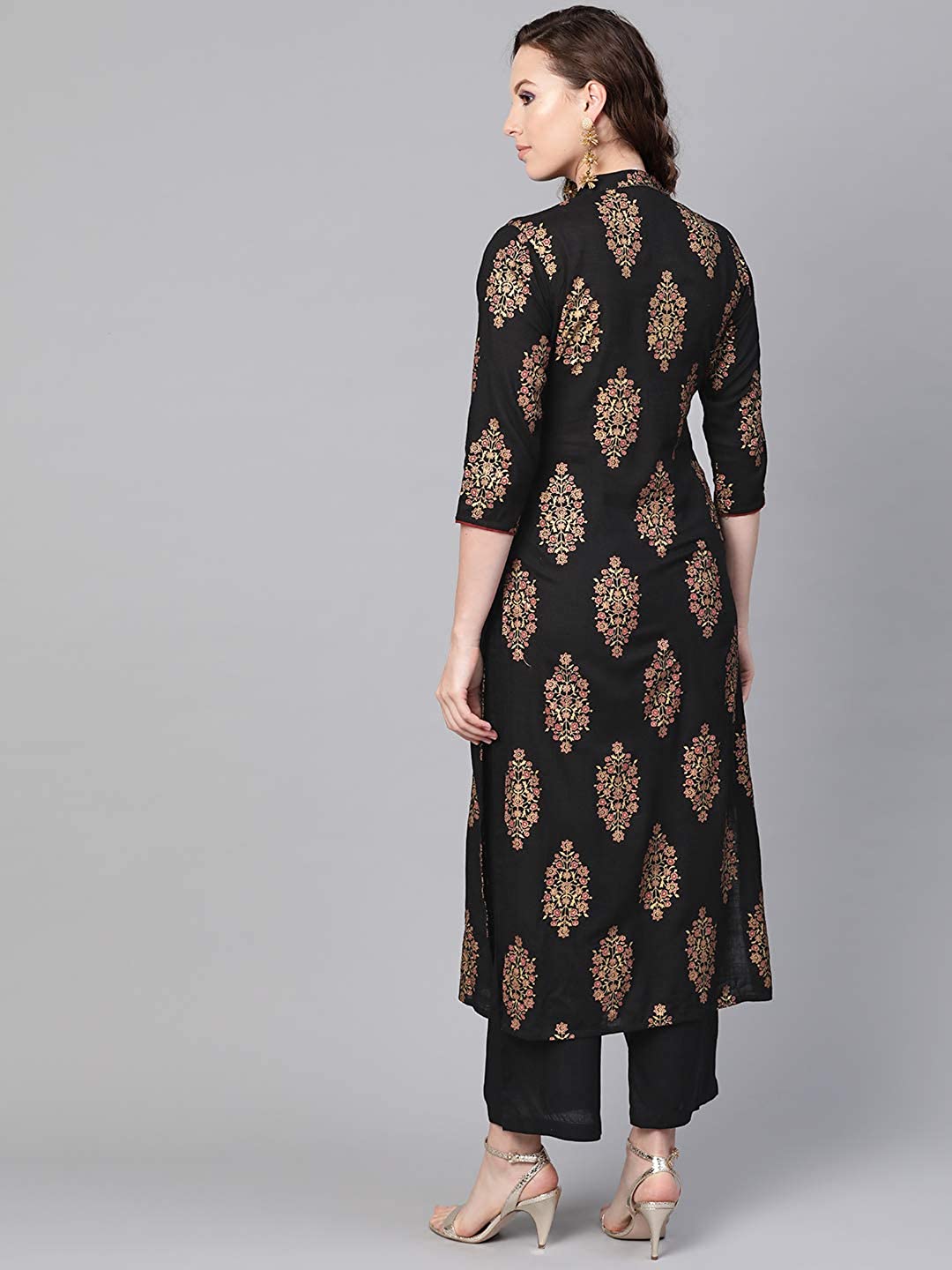 Women's Black Printed Rayon Kurta Set