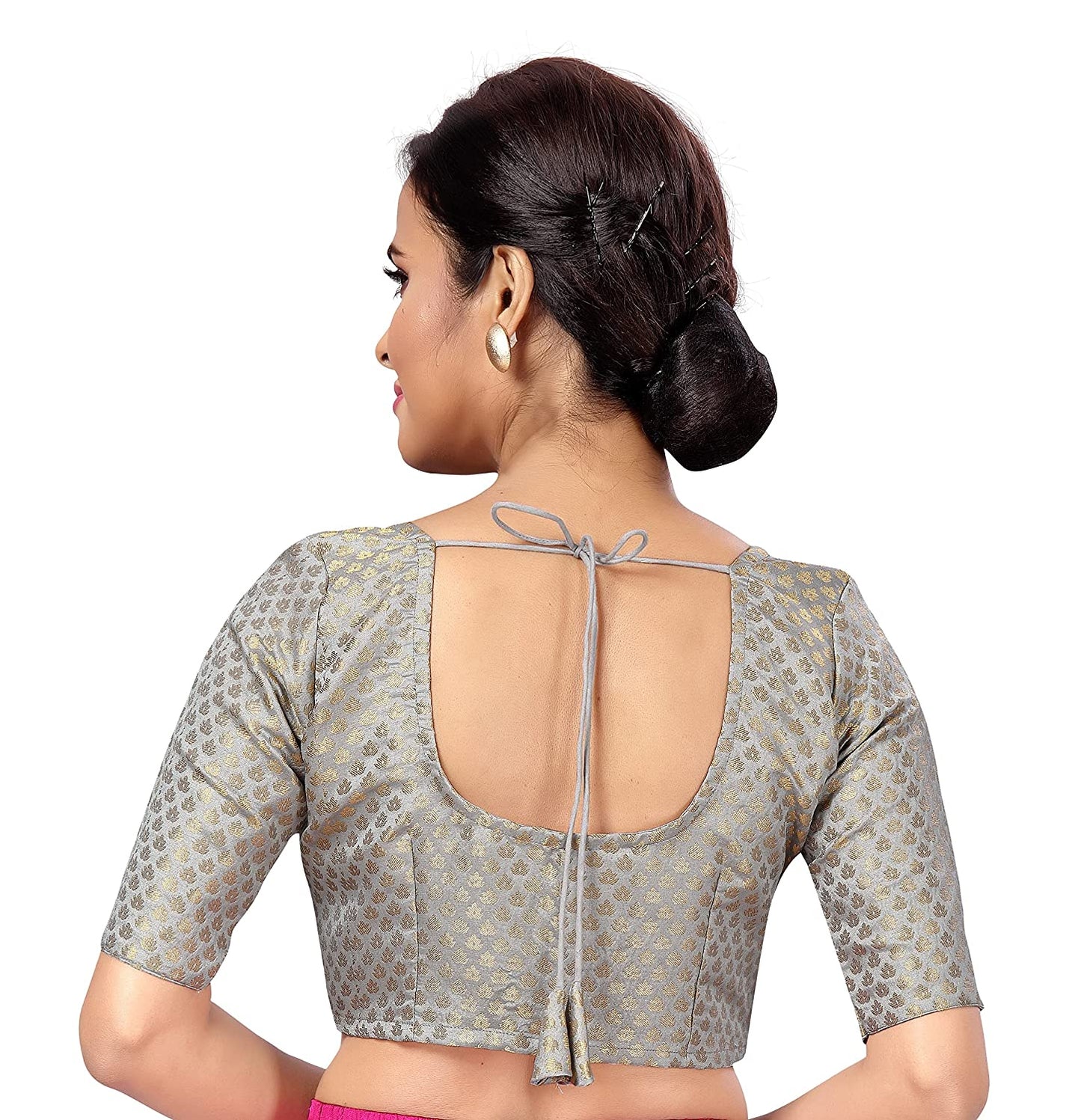 Women's Elbow Length Sleeve Brocade Saree Blouse