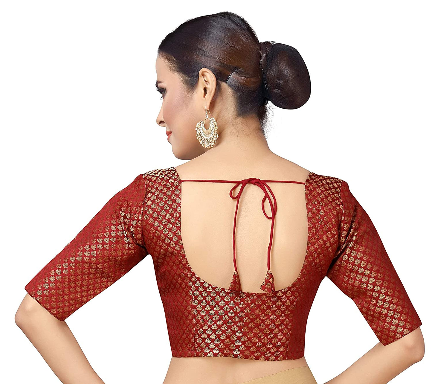 Women's Elbow Length Sleeve Brocade Saree Blouse