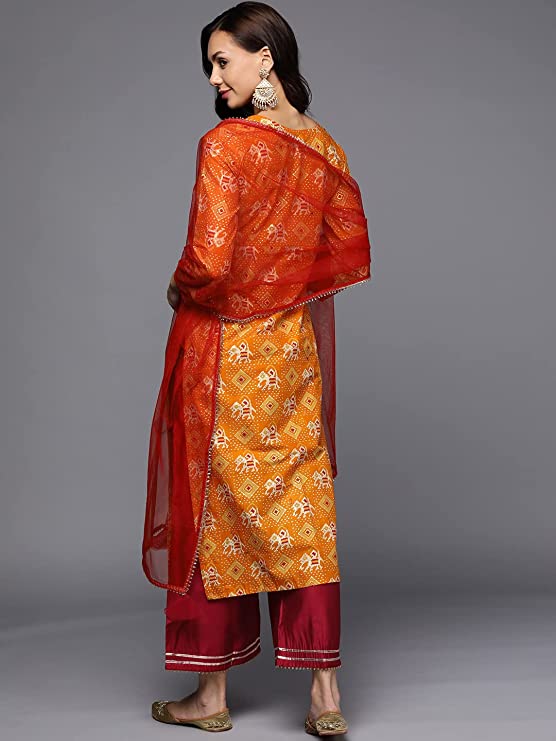 Women's Cotton Blend Embroidered Straight Kurta Set