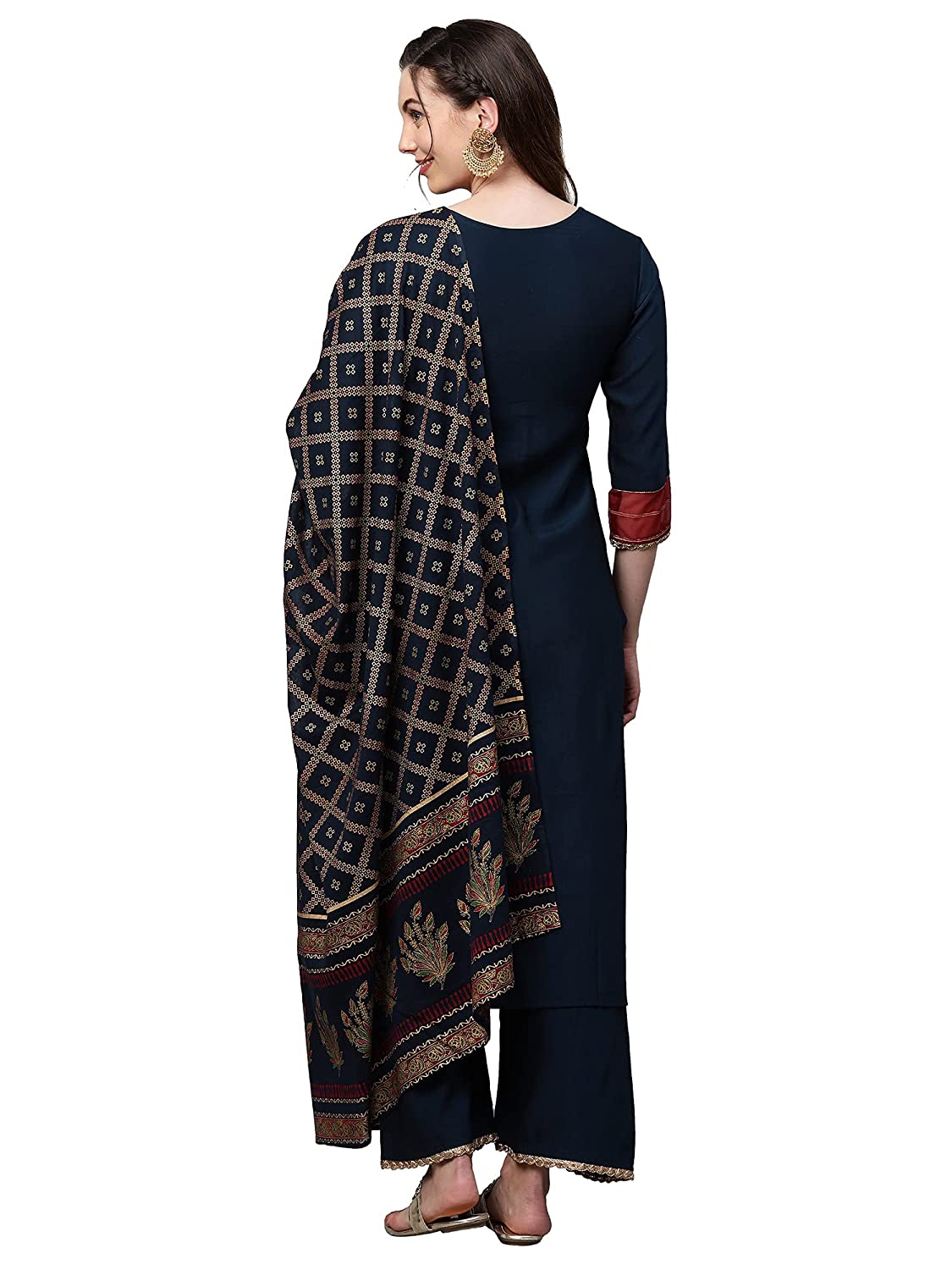 Women's Navy Blue Cotton Blend Kurta Set