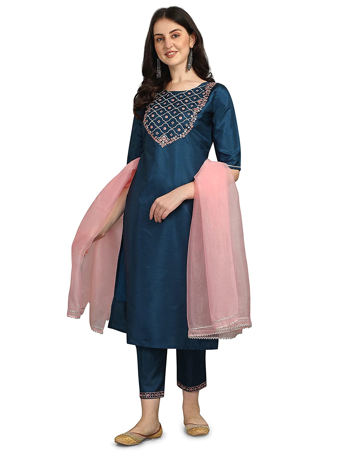 Women's Embroidery Silk Blend Kurta Set