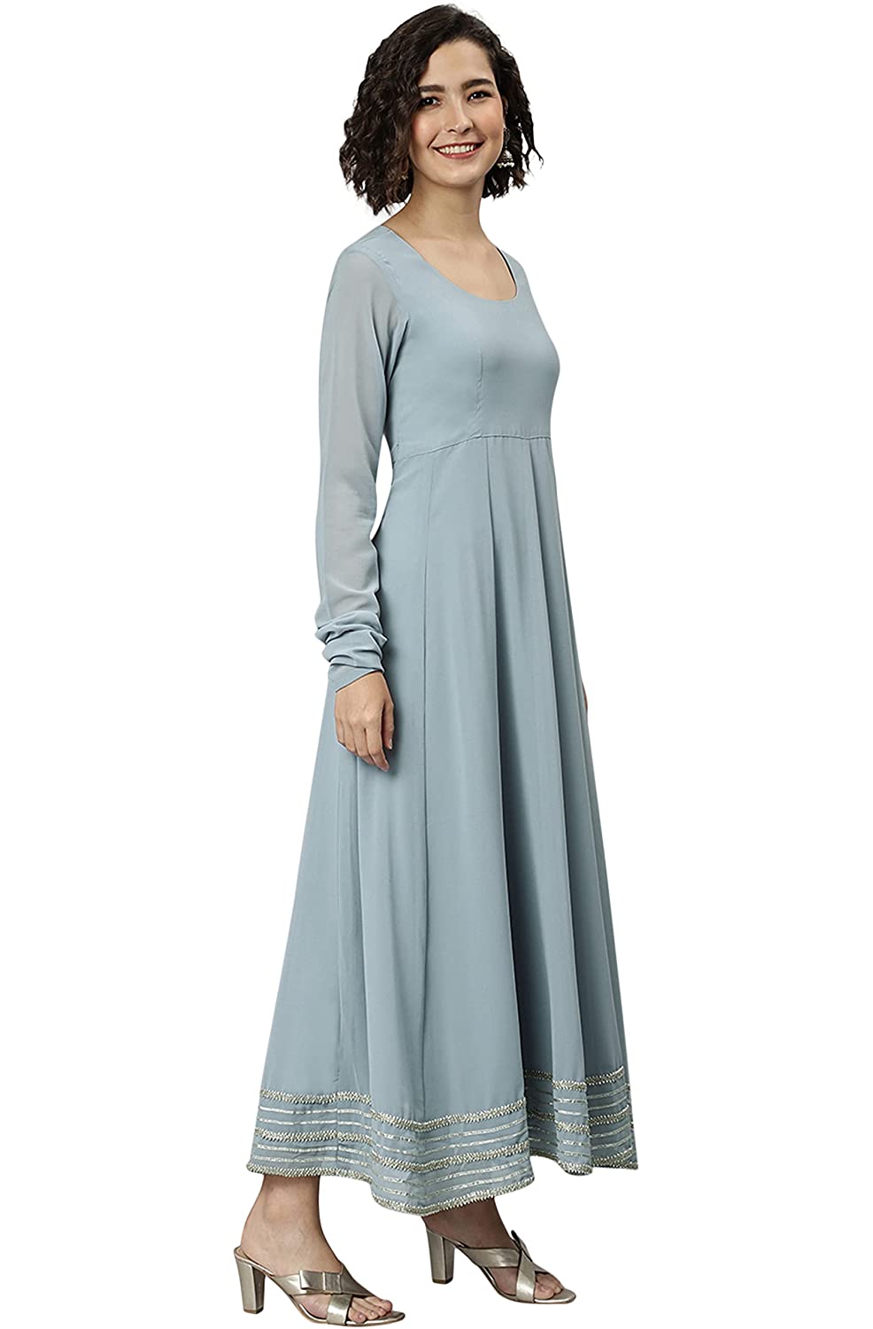 Women's Grey Poly Georgette Solid Kurta Set