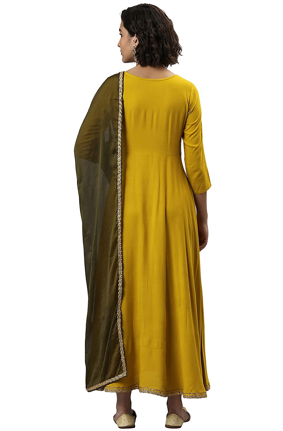 Women's Mustard Rayon Kurta with Dupatta Set
